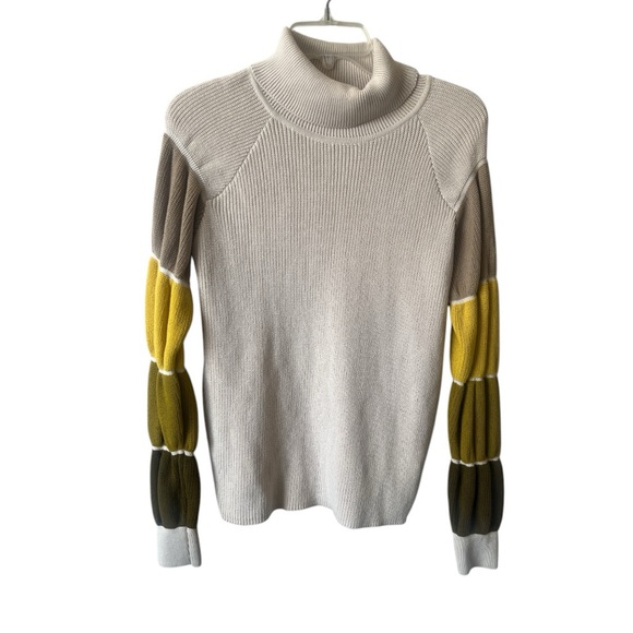 NWT SKFK Eloritza Cream Cotton Turtleneck Sweater Multicolor Sleeves Size 6 - Picture 3 of 12